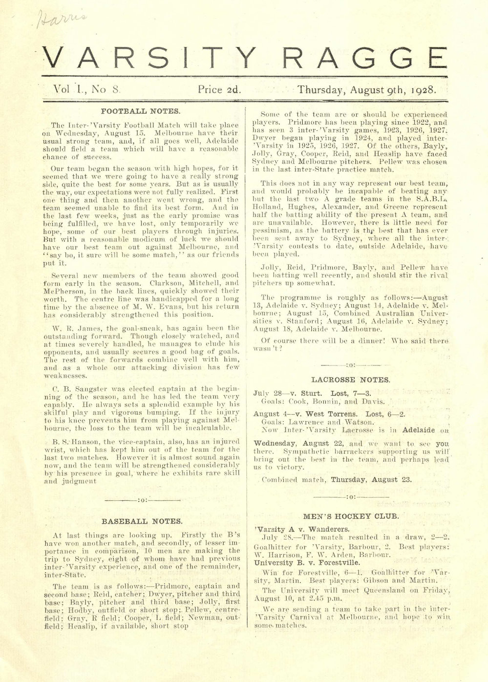 Varsity Ragge Volume 1 No 8&nbsp;1928