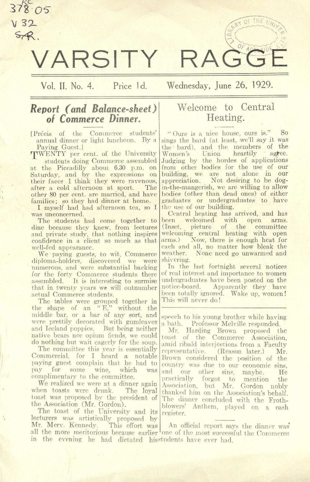 Varsity Ragge Volume 2 No 4 1929