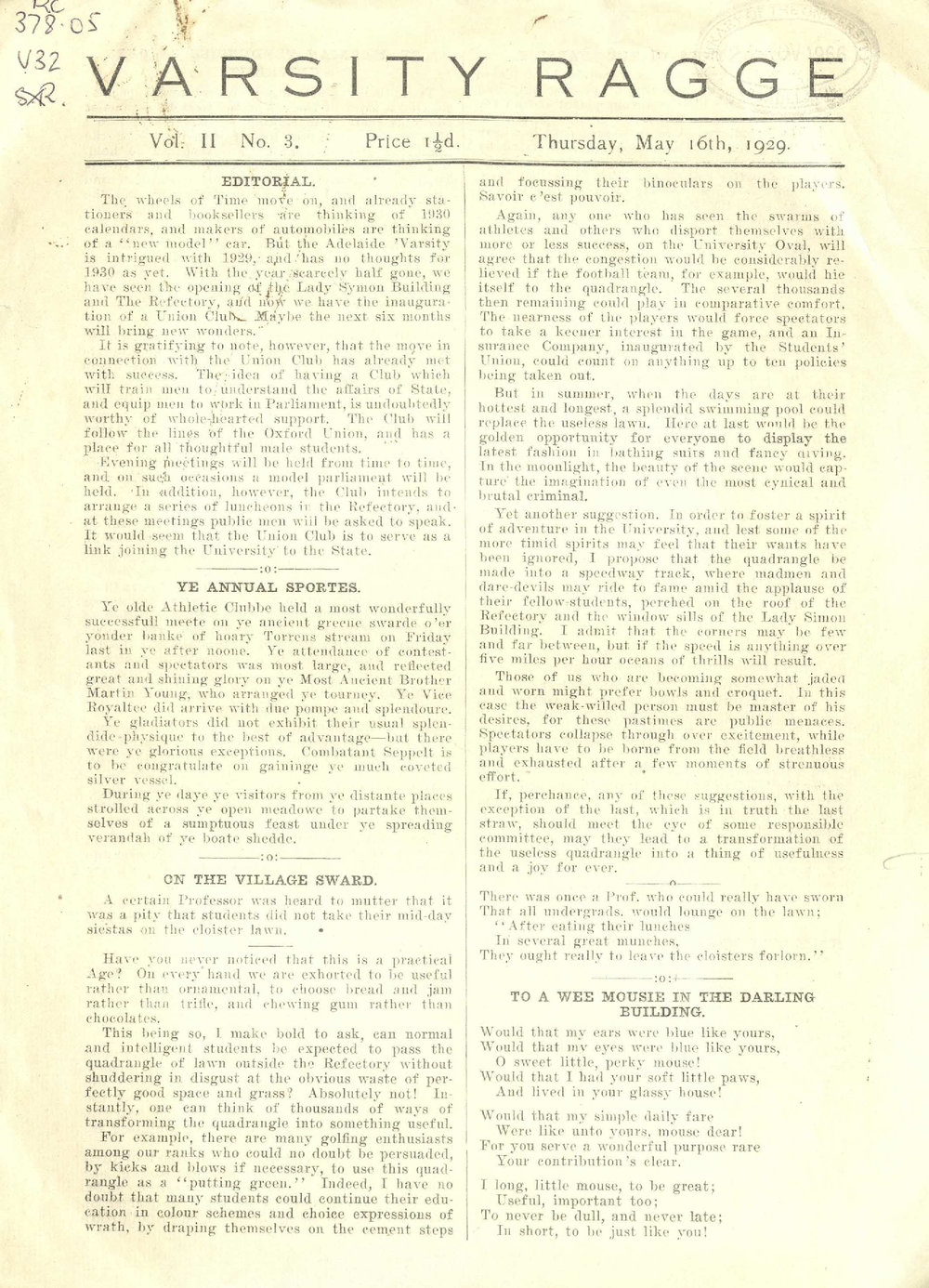 Varsity Ragge Volume 2 No 3 1929