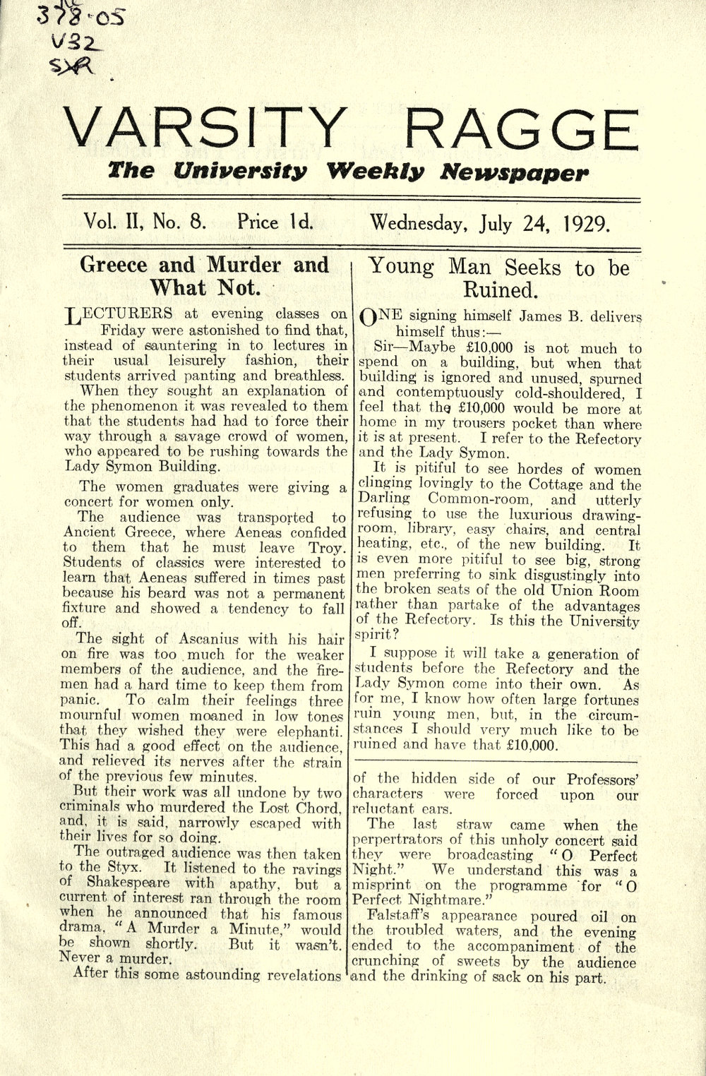 Varsity Ragge Volume 2 No 8 1929