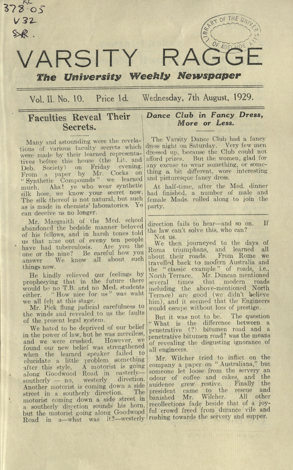Varsity Ragge Volume 2 No 10 1929