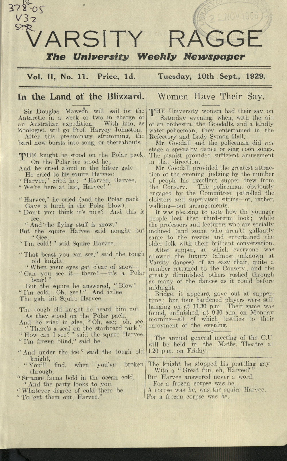Varsity Ragge Volume 2 No 11 1929