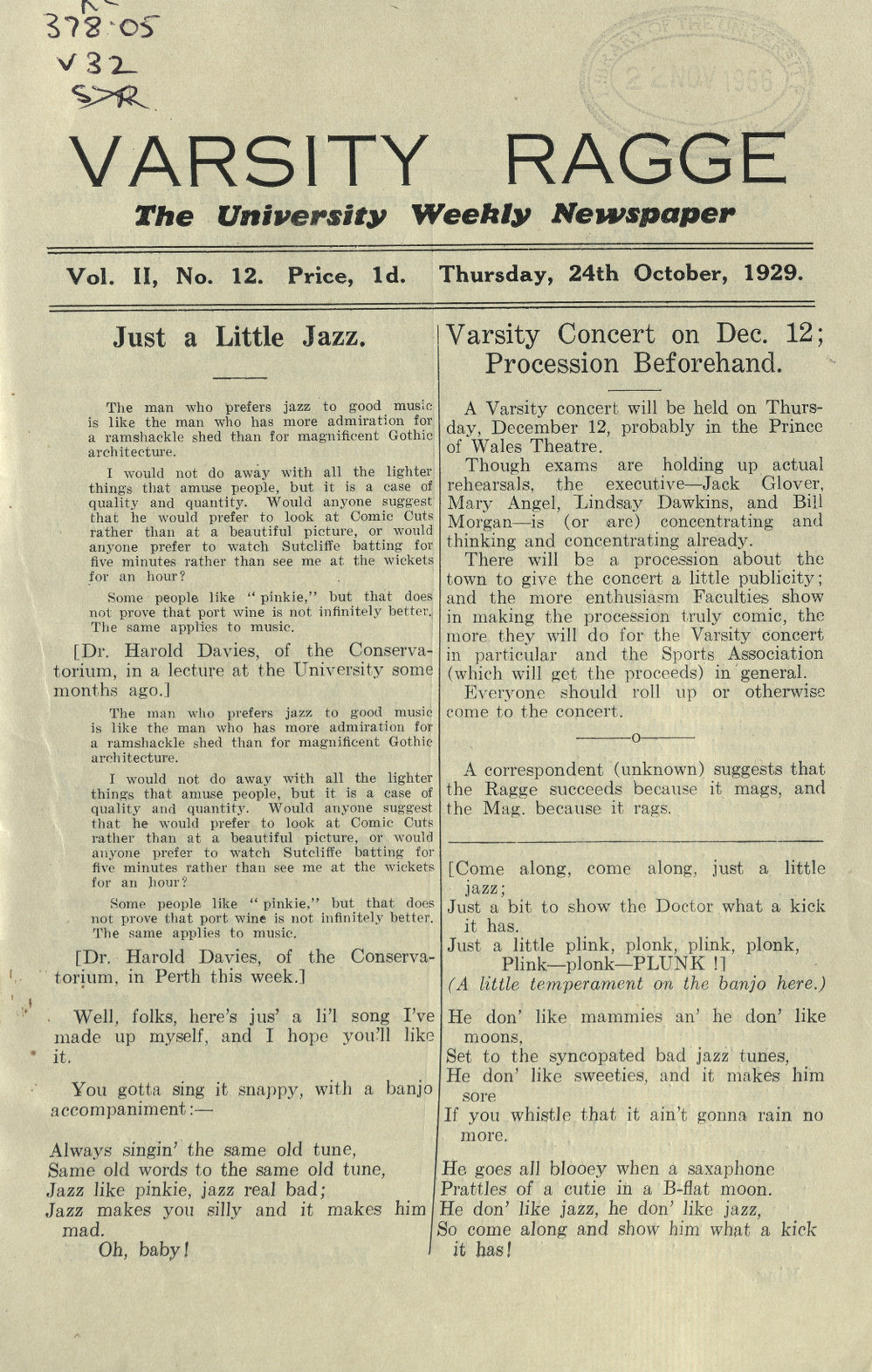 Varsity Ragge Volume 2 No 12 1929