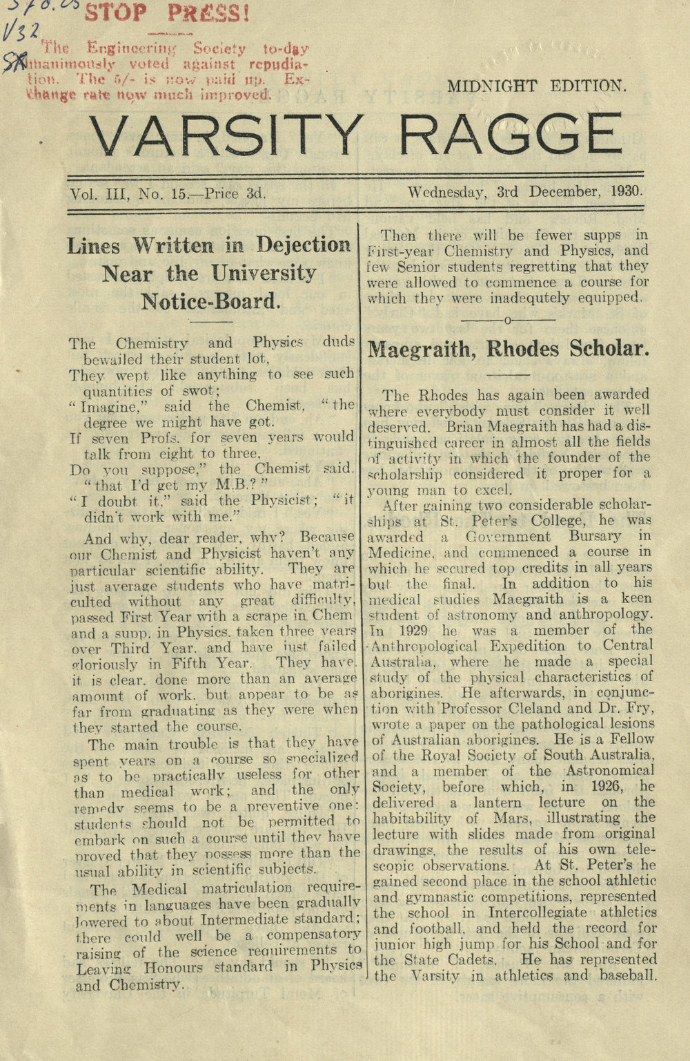 Varsity Ragge Volume 3 No 15 1930