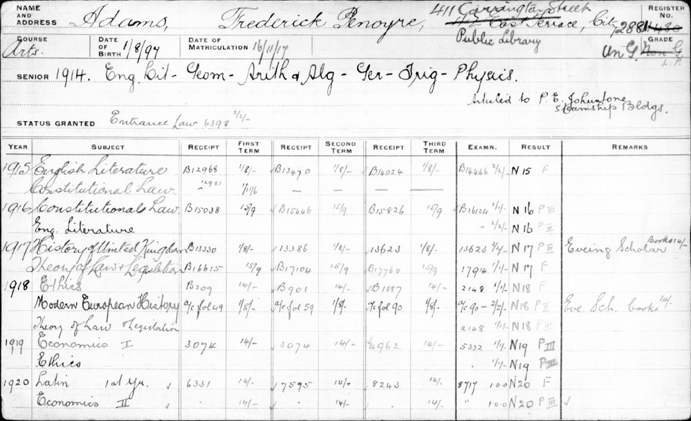 ADAMS, Frederick Penoyre