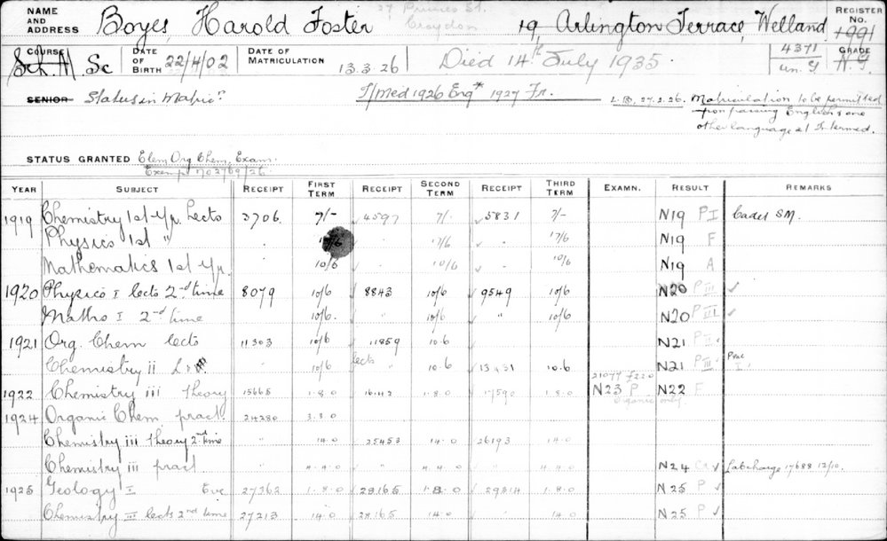 BOYES, Harold Foster