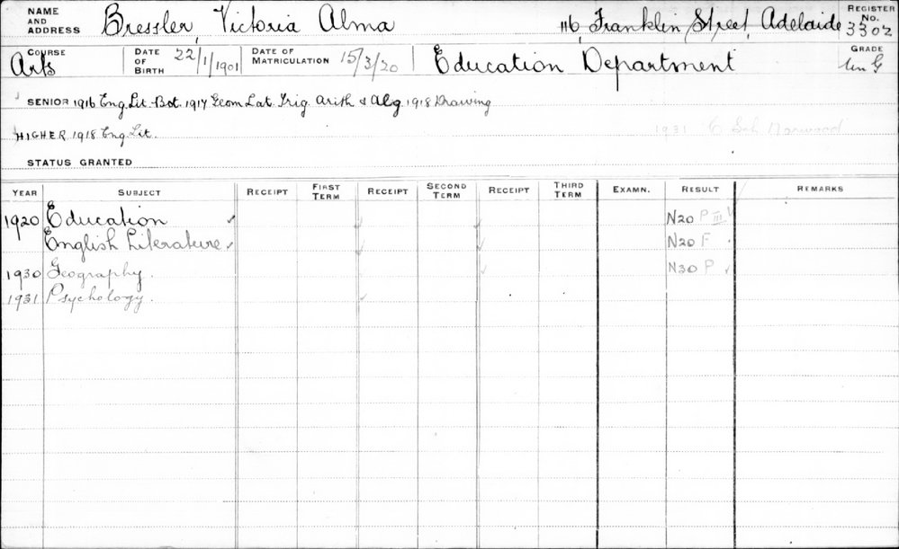 BRESSLER, Victoria Alma