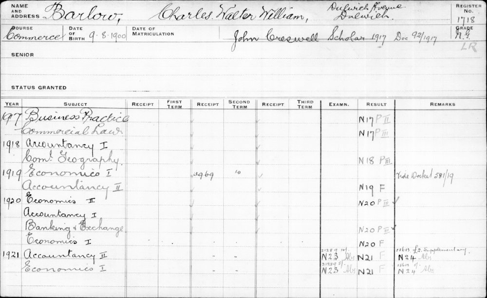 BARLOW, Charles Walter William