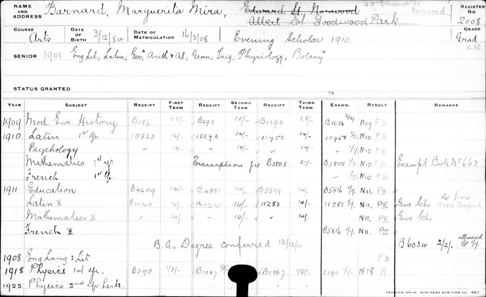 BARNARD, Marguerita Mira