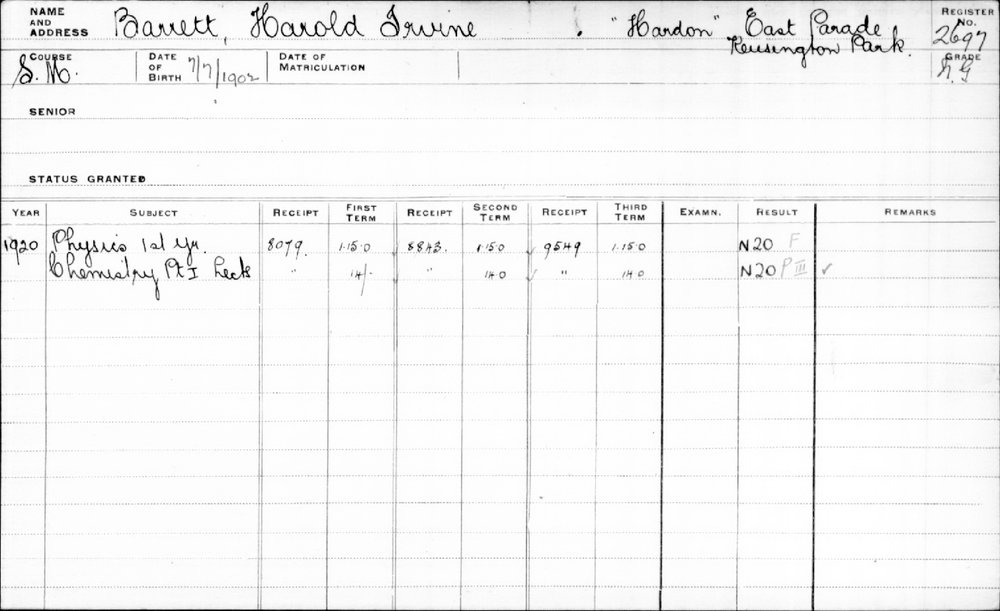 BARRETT, Harold Irvine