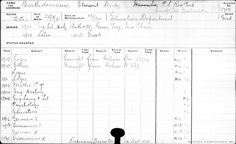 BARTHOLOMAEUS, Edmund Stanley