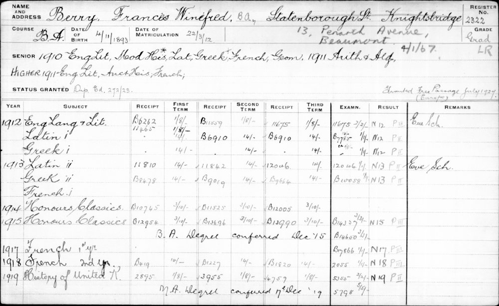 BERRY, Frances Winifred