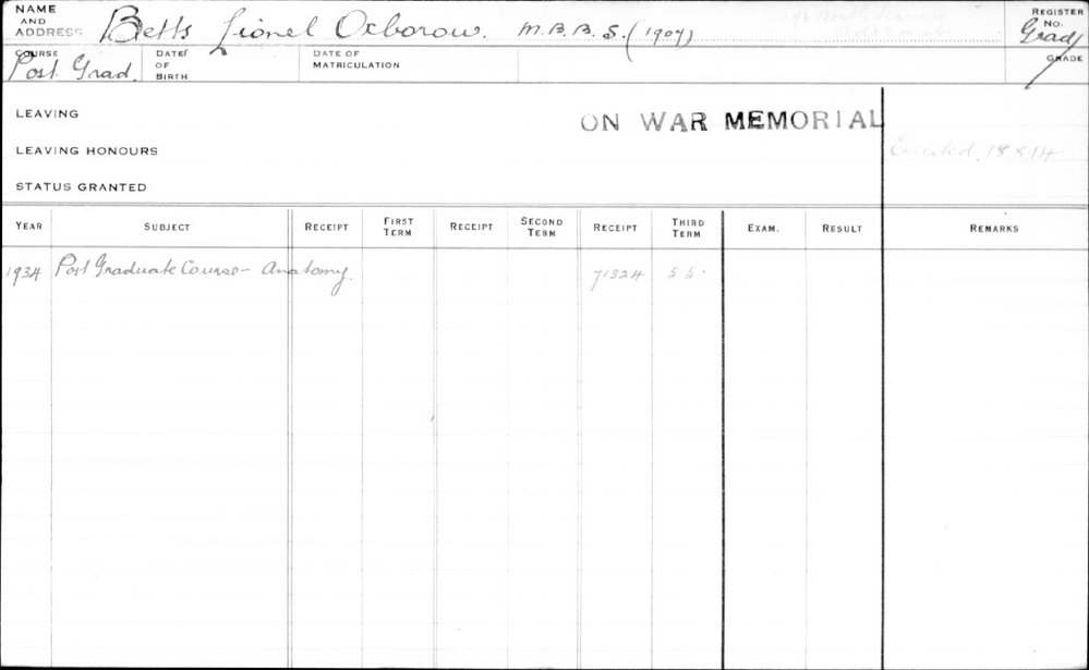 BETTS, Lionel Oxborrow