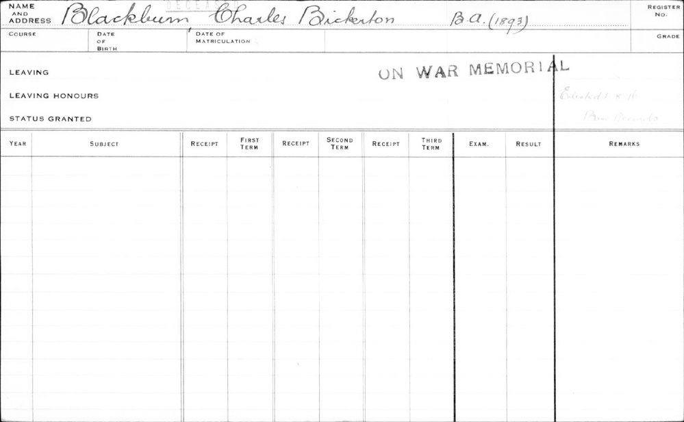 BLACKBURN, Charles Bickerton