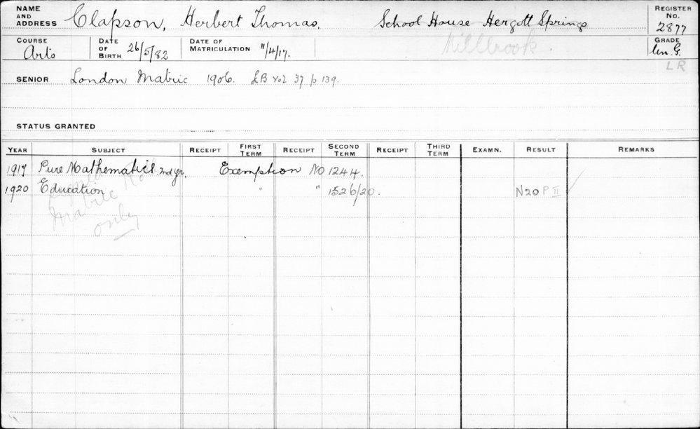 CLAPSON, Herbert Thomas