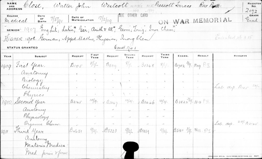 CLOSE, Walter John Westcott