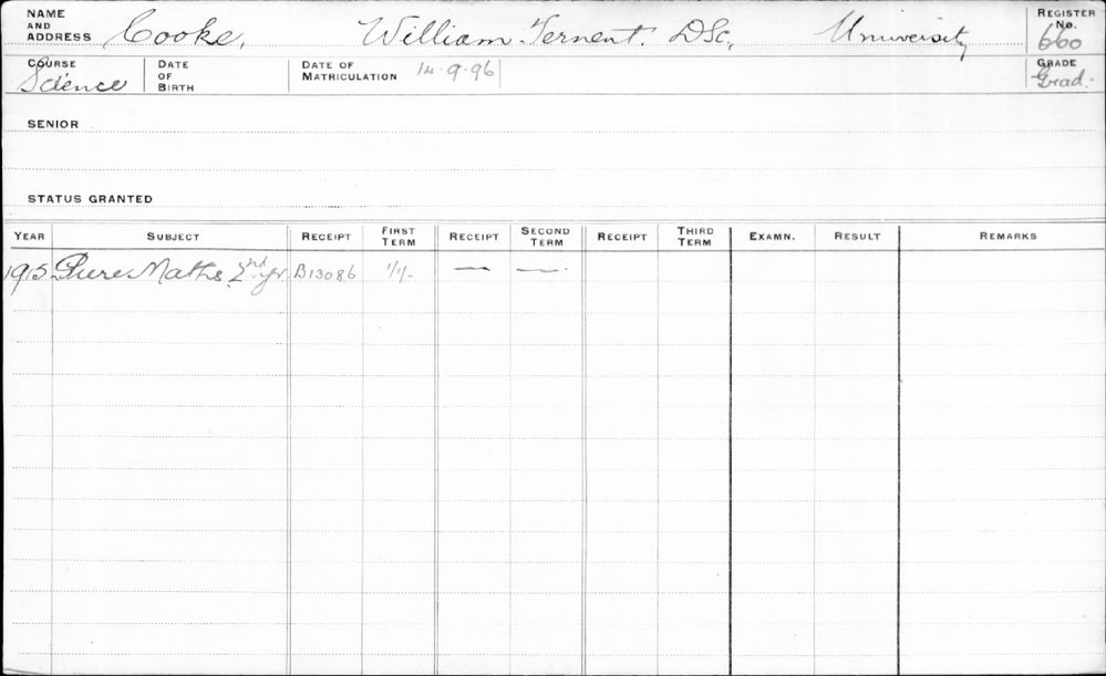 COOKE, William Ternent