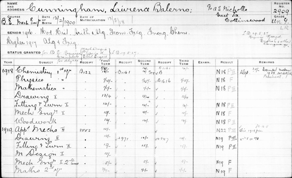 CUNNINGHAM, Laurence Balerno