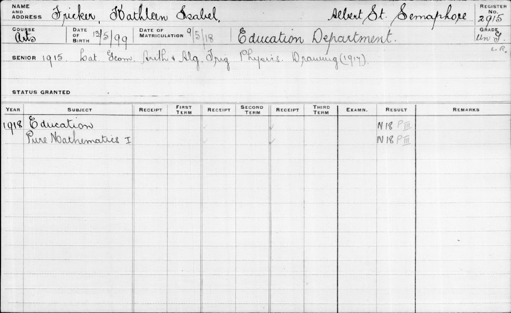 FRICKER, Kathleen Isabel