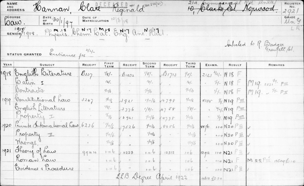 HANNAN, Clare Reginald