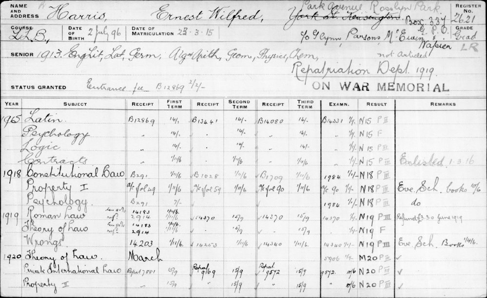 HARRIS, Ernest Wilfred