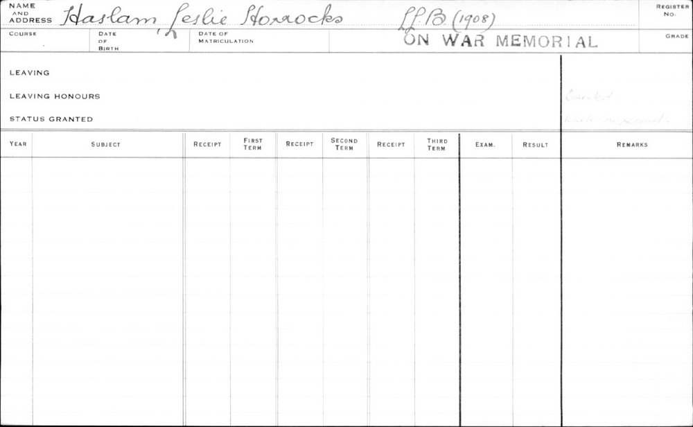 HASLAM, Leslie Horrocks