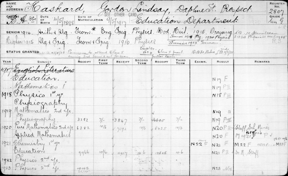 HASKARD, Gordon Lindsay