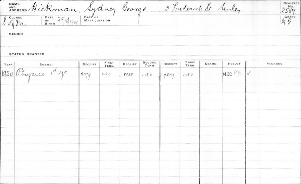 HICKMAN, Sydney George
