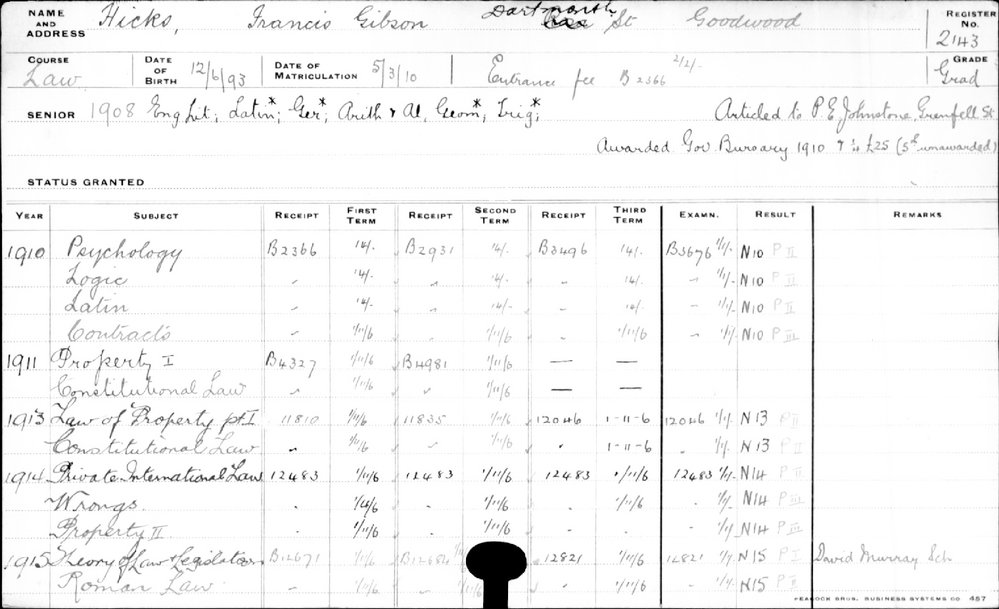 HICKS, Francis Gibson