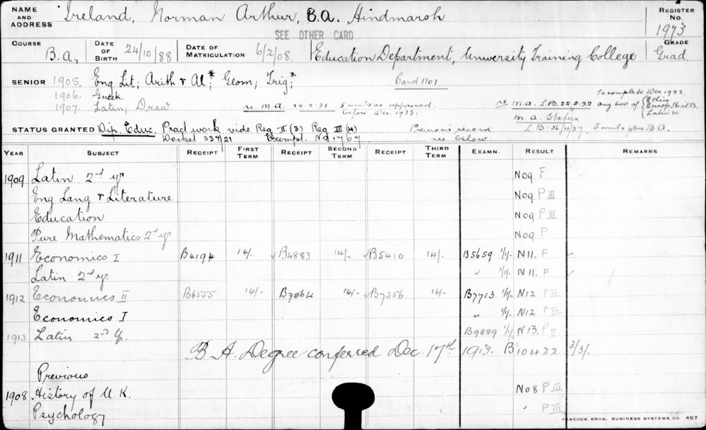 IRELAND, Norman Arthur