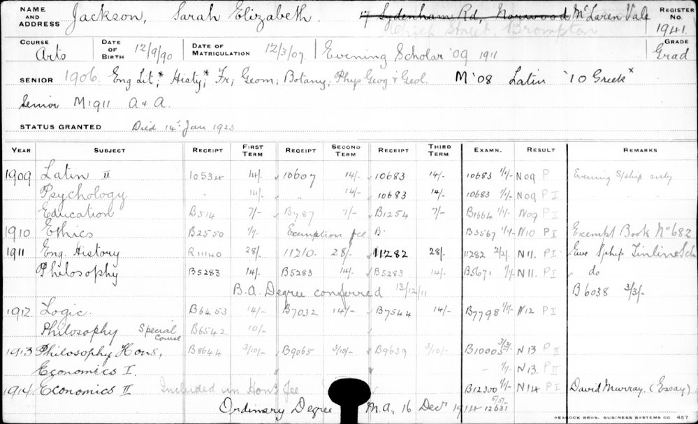 JACKSON, Sarah Elizabeth