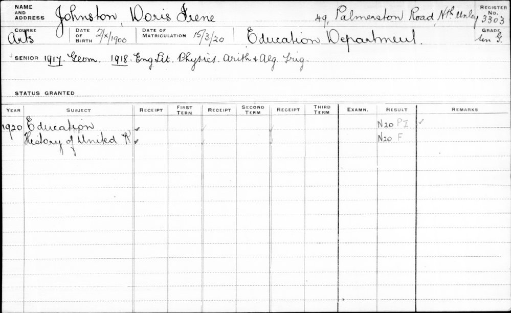 JOHNSTON, Doris Irene