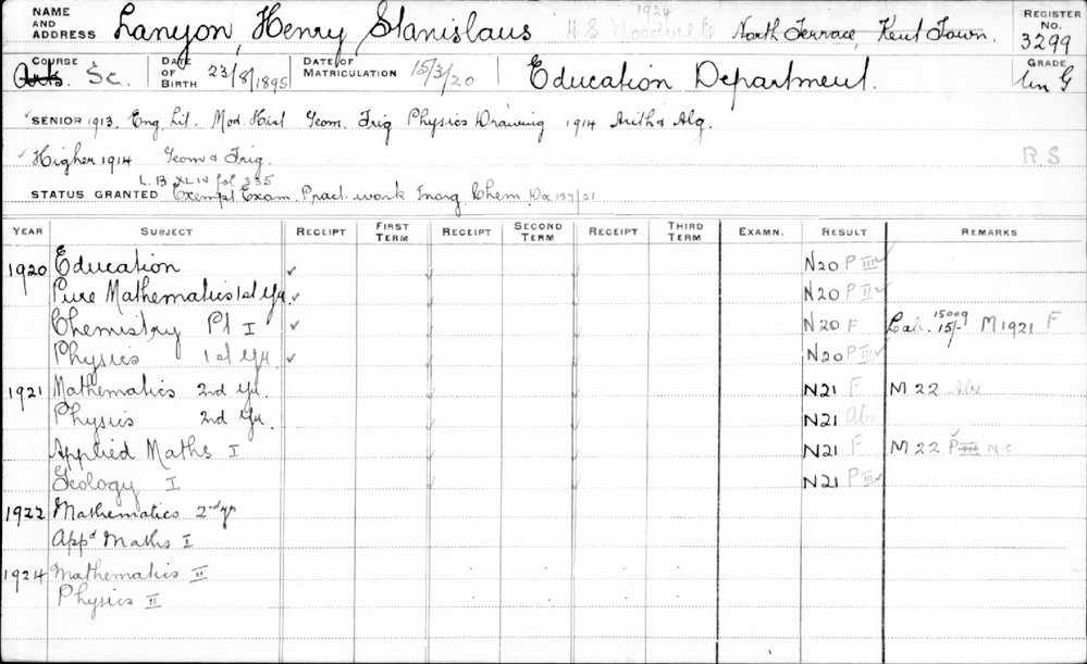 LANYON, Henry Stanislaus