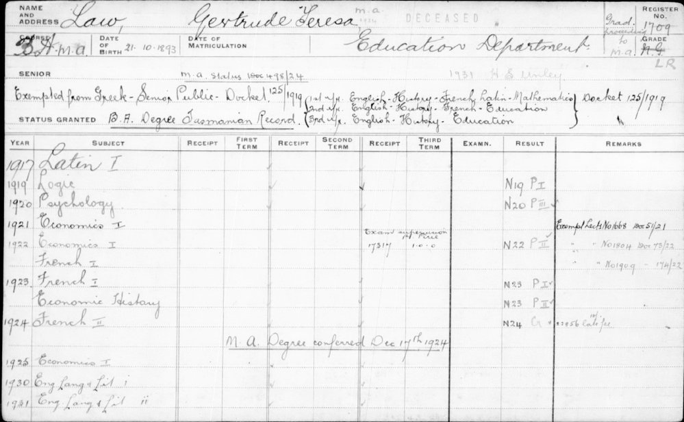 LAW, Gertrude Teresa