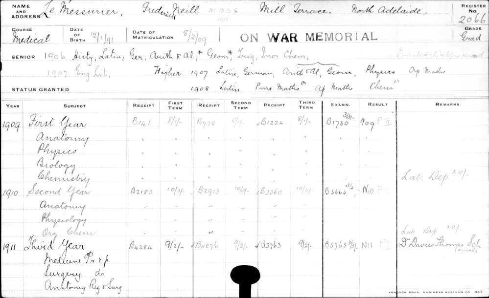 LE MESSURIER, Frederick Neill