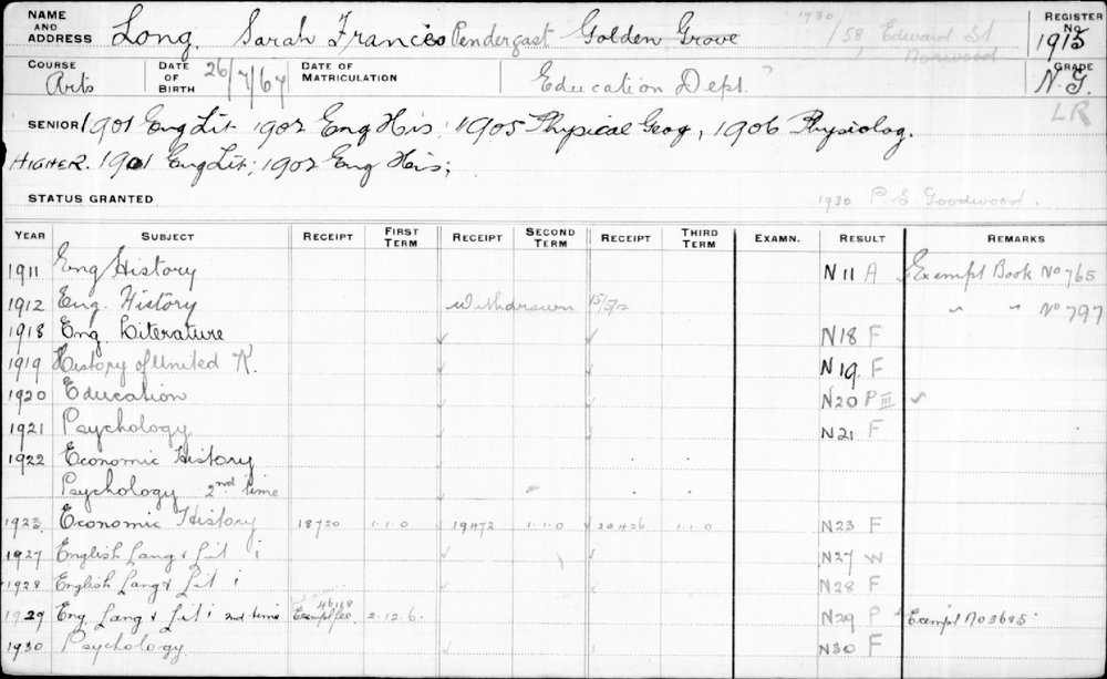 LONG, Sarah Frances Pendergast