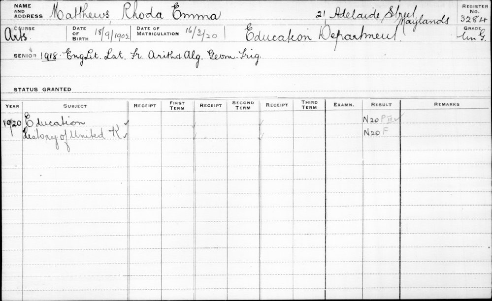 MATTHEWS, Rhoda Emma