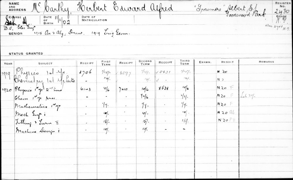 MCCARTHY, Herbert Edward Alfred