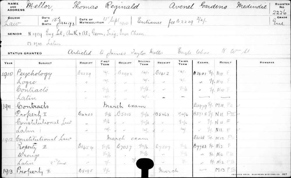 MELLOR, Thomas Reginald