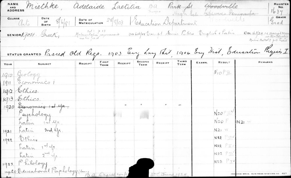 MIETHKE, Adelaide Laetitia