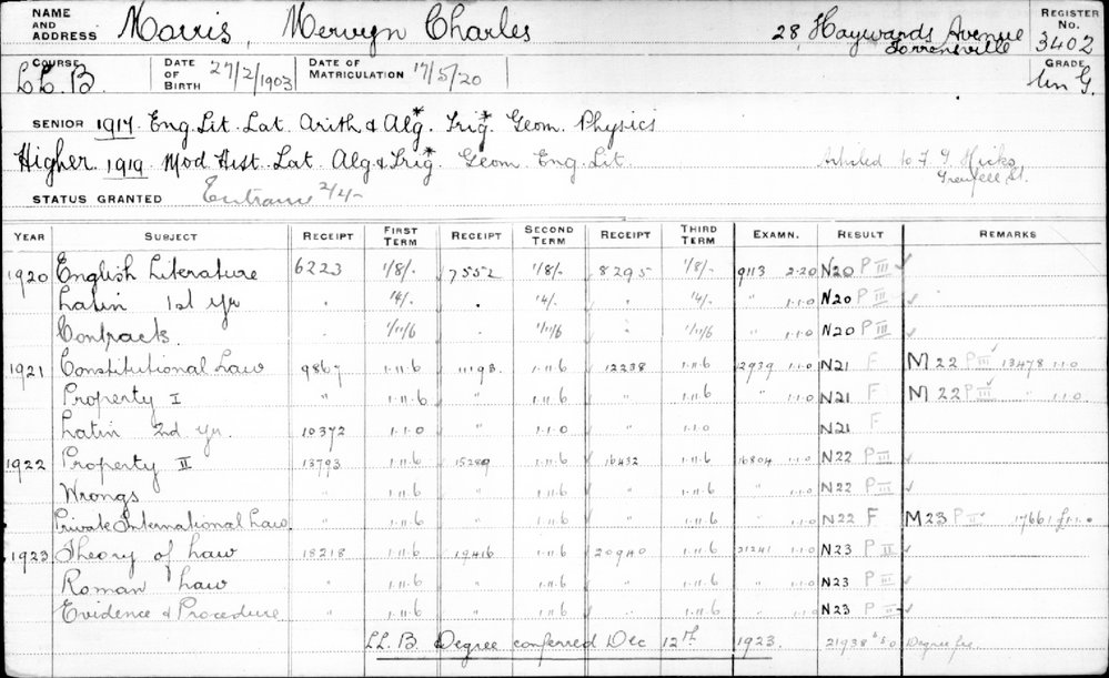 MORRIS, Mervyn Charles