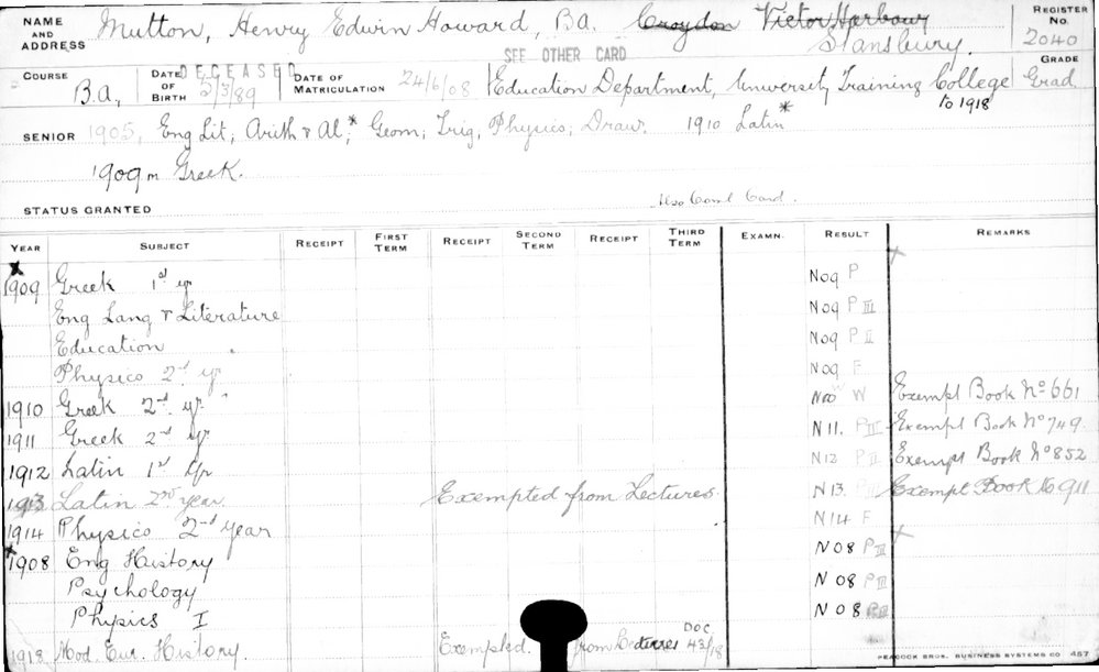 MUTTON, Henry Edwin Howard