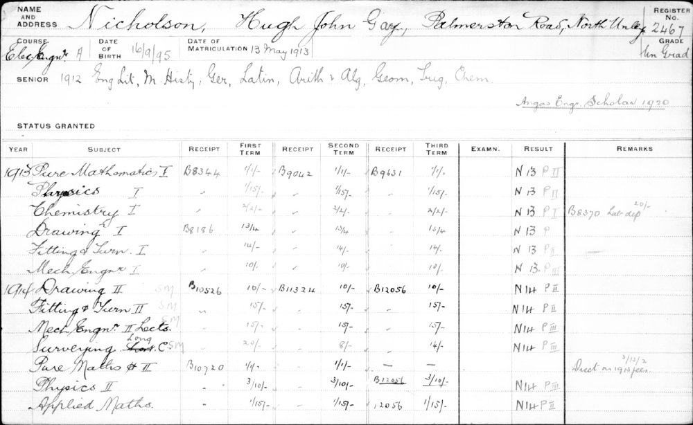 NICHOLSON, Hugh John Gay