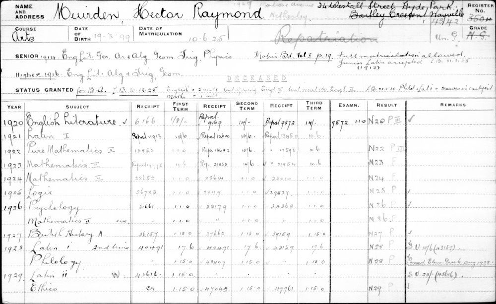 MUIRDEN, Hector Raymond