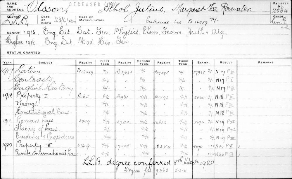 OLSSON, Athol Julius