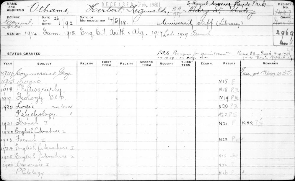 OTHAMS, Herbert Reginald