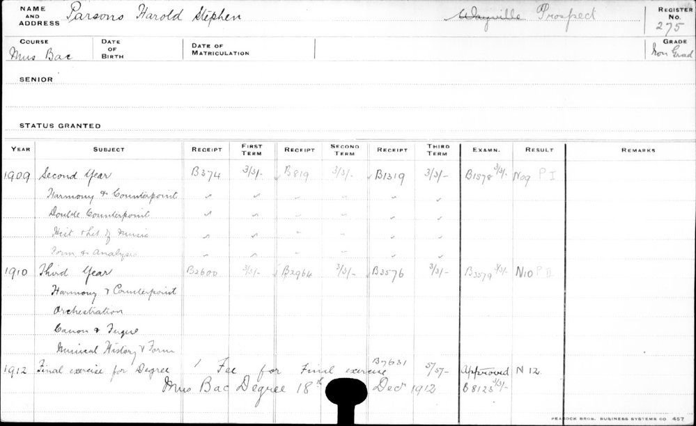 PARSONS, Harold Stephen