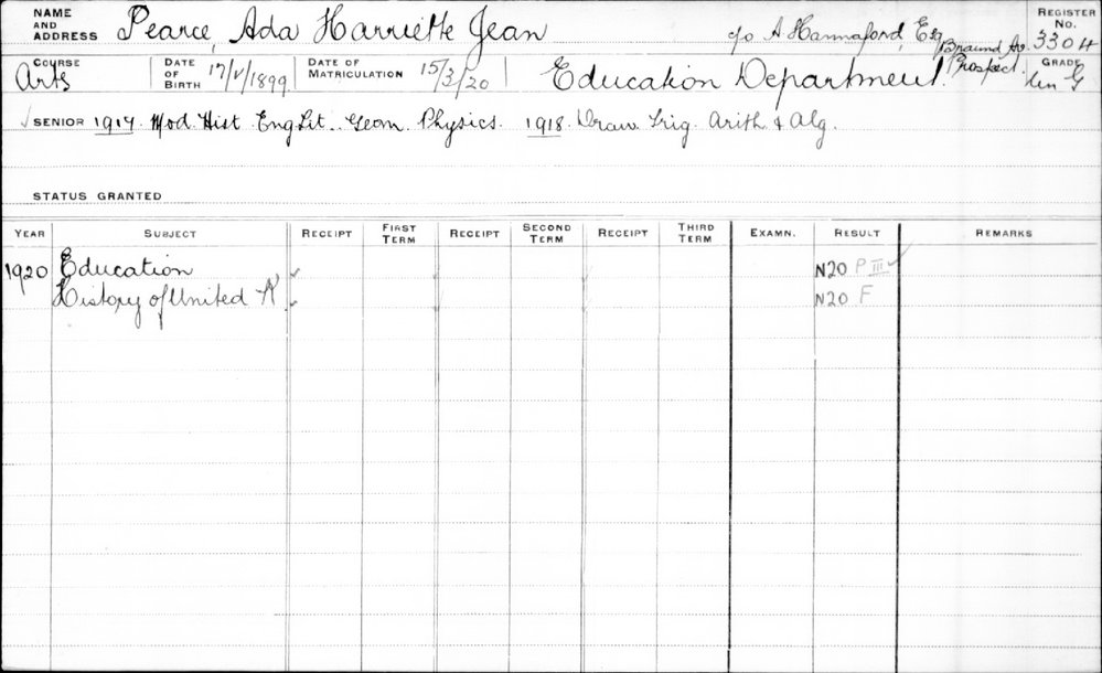 PEARCE, Ada Harriette Jean
