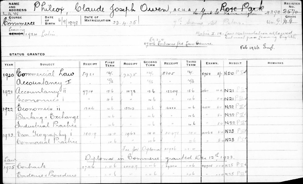 PHILCOX, Claude Joseph Owen