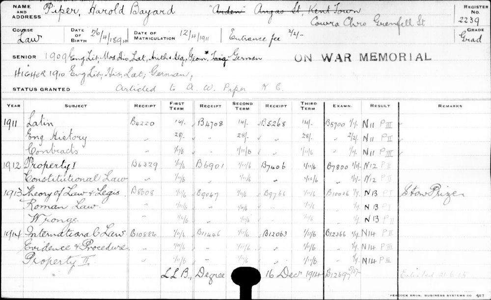 PIPER, Harold Bayard